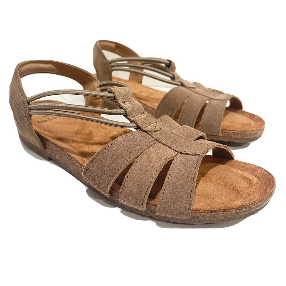 Earth Origins Laney Slingback Sandals Sedona Brown Suede Open Toe Women's Size